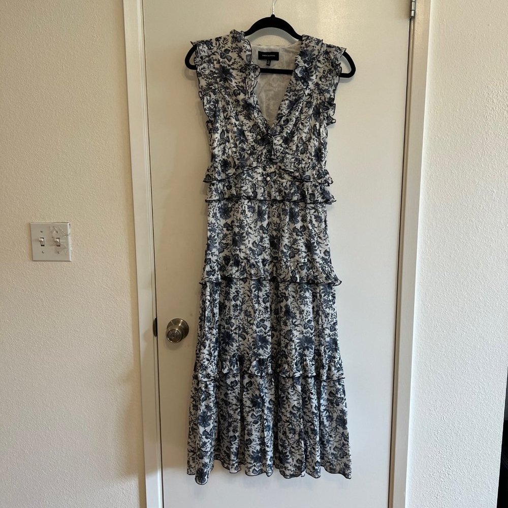 Robert Rodriguez Blue Floral Cotton Ruffle Maxi Dress sz 0